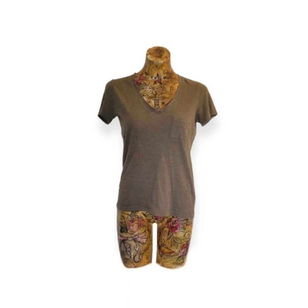 Madewell green tshirt top short sleeve vneck XXS cotton